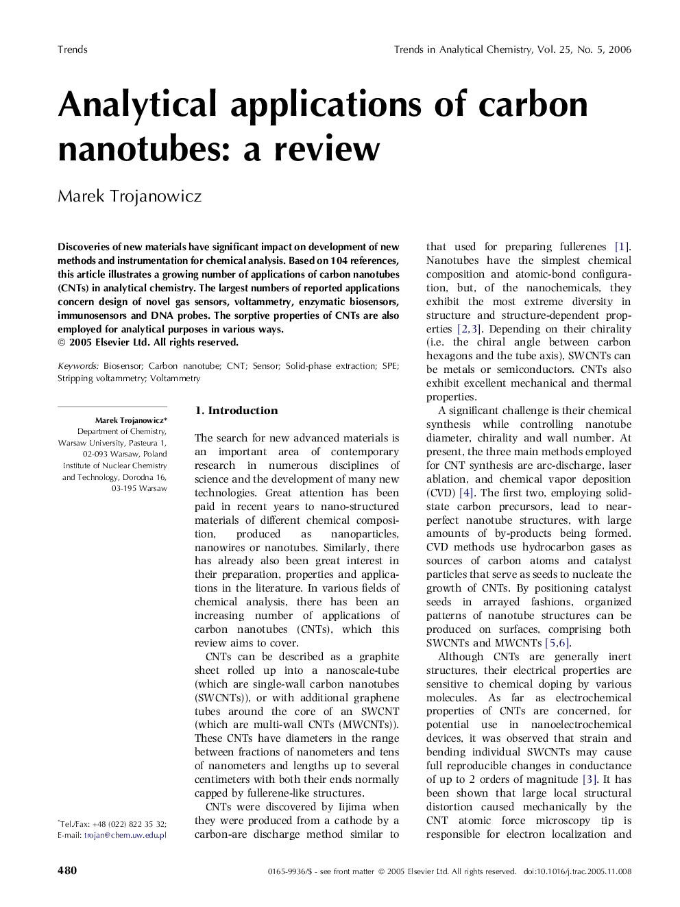 Analytical applications of carbon nanotubes: a review