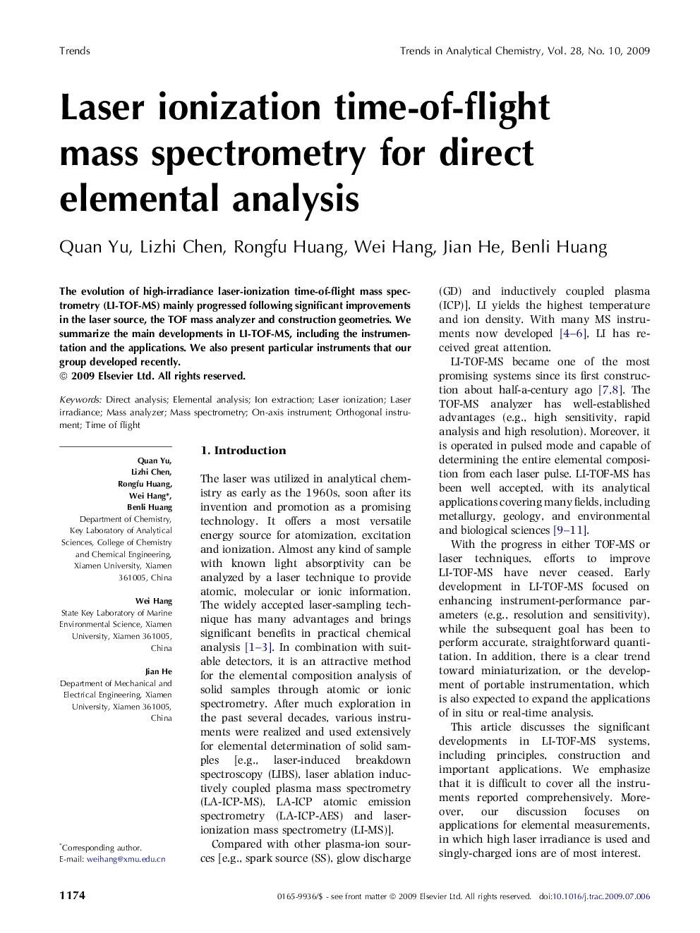 Laser ionization time-of-flight mass spectrometry for direct elemental analysis