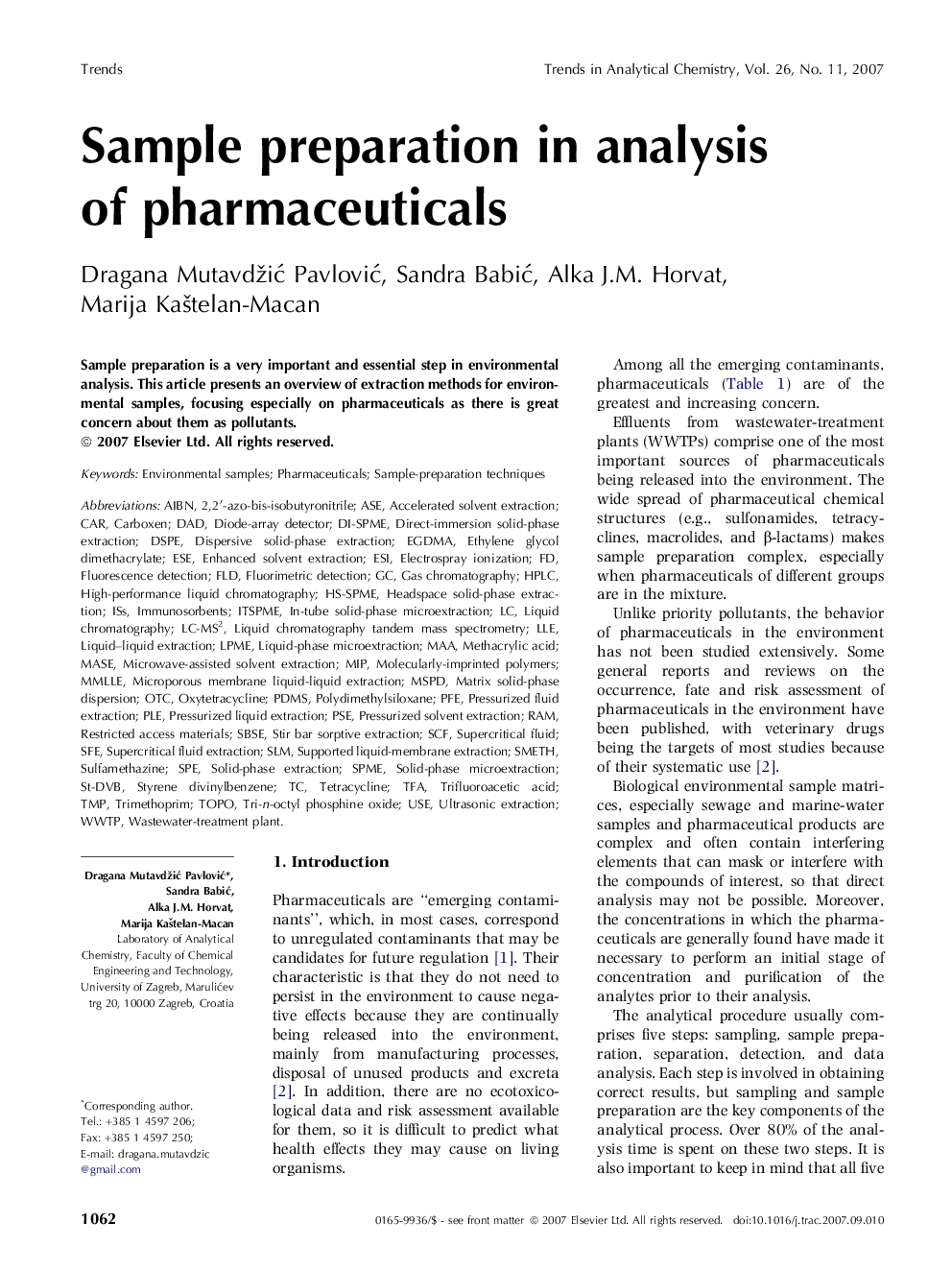 Sample preparation in analysis of pharmaceuticals