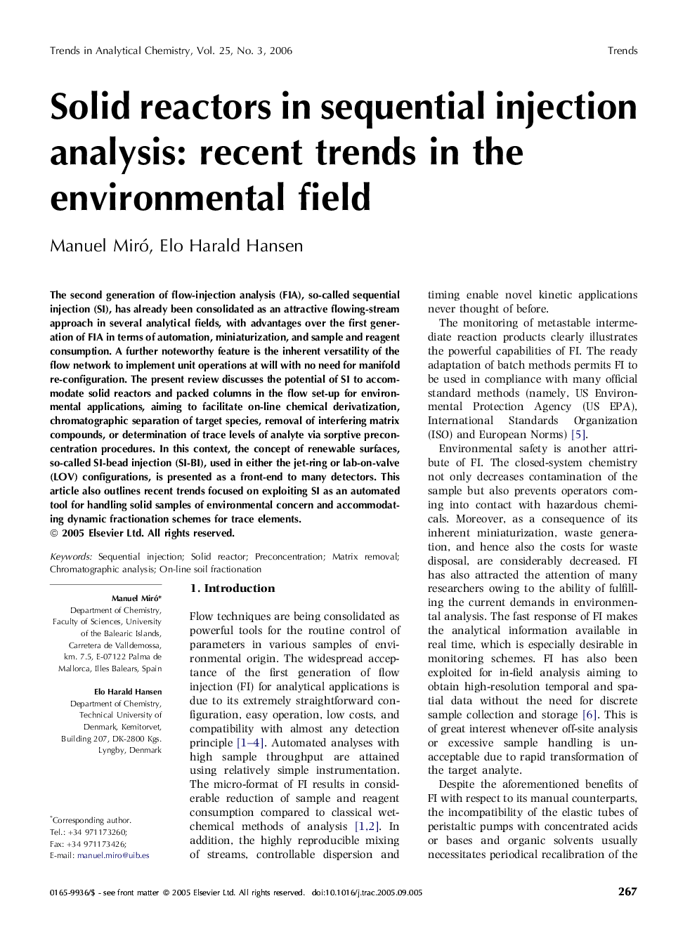 Solid reactors in sequential injection analysis: recent trends in the environmental field