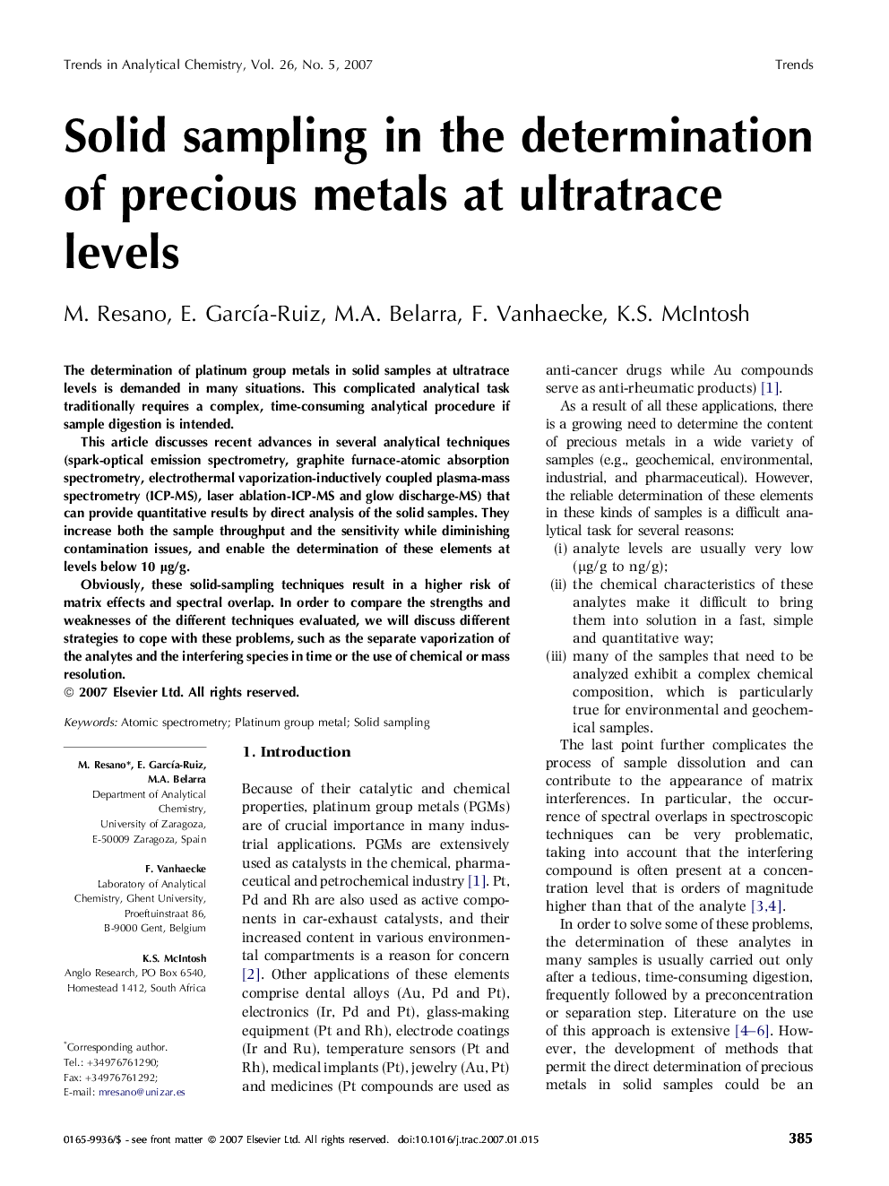 Solid sampling in the determination of precious metals at ultratrace levels