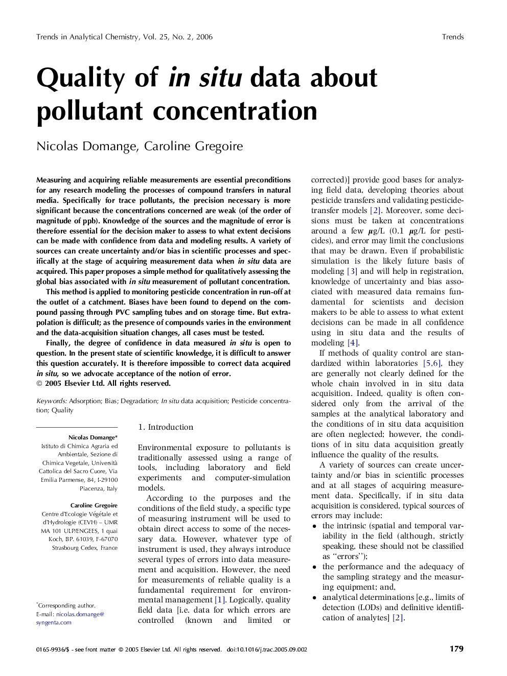 عکس صفحه اول مقاله: Quality of in situ data about pollutant concentration Quality of in situ data about pollutant concentration