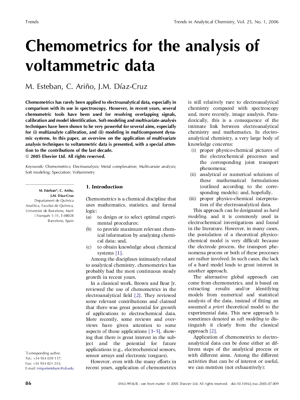 Chemometrics for the analysis of voltammetric data