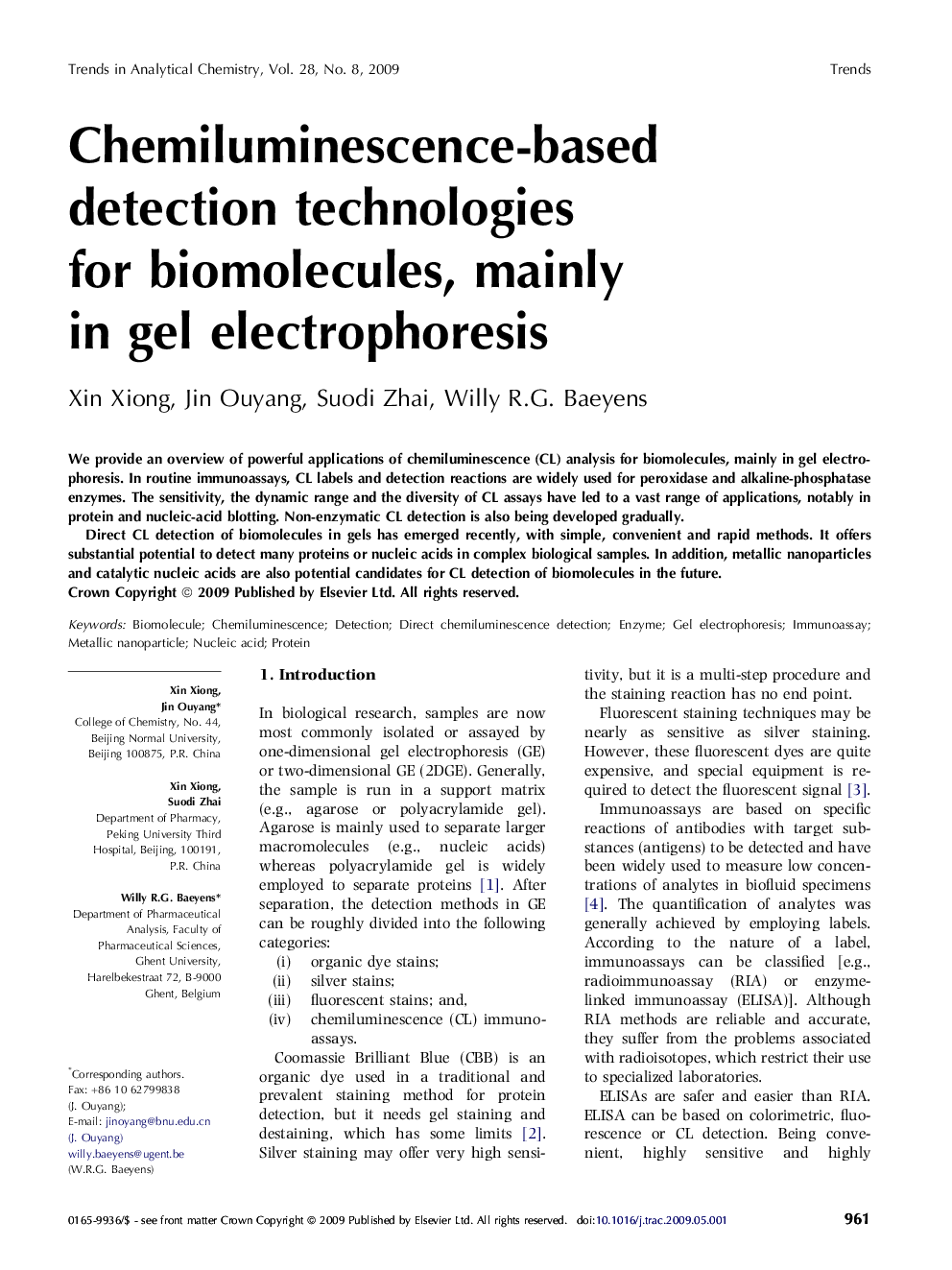 Chemiluminescence-based detection technologies for biomolecules, mainly in gel electrophoresis