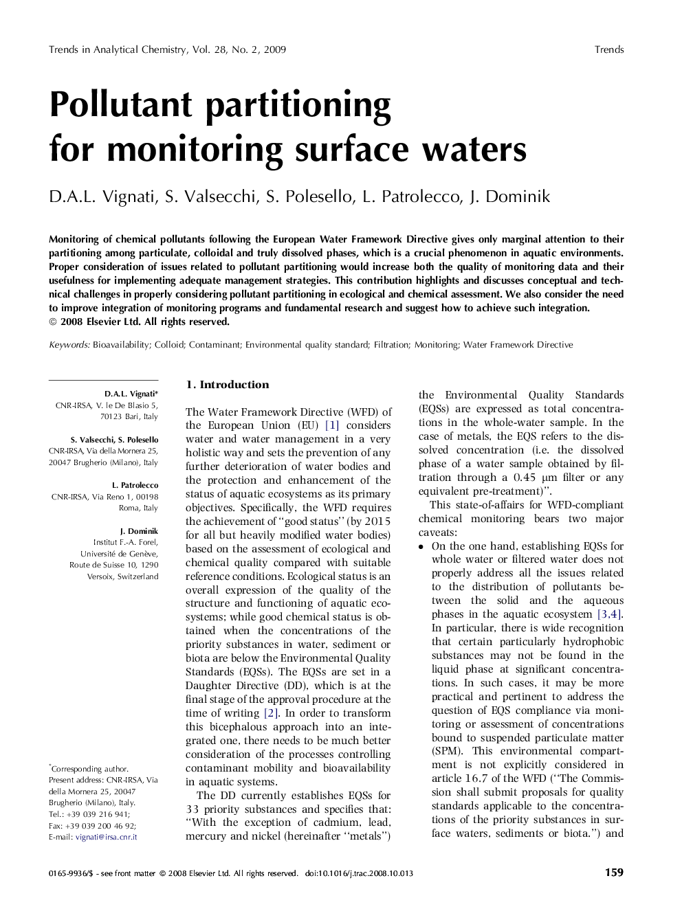 Pollutant partitioning for monitoring surface waters