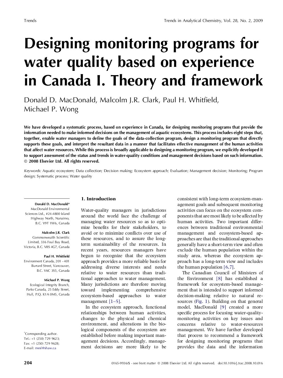 Designing monitoring programs for water quality based on experience in Canada I. Theory and framework