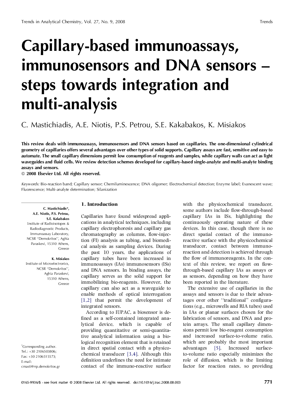 Capillary-based immunoassays, immunosensors and DNA sensors – steps towards integration and multi-analysis