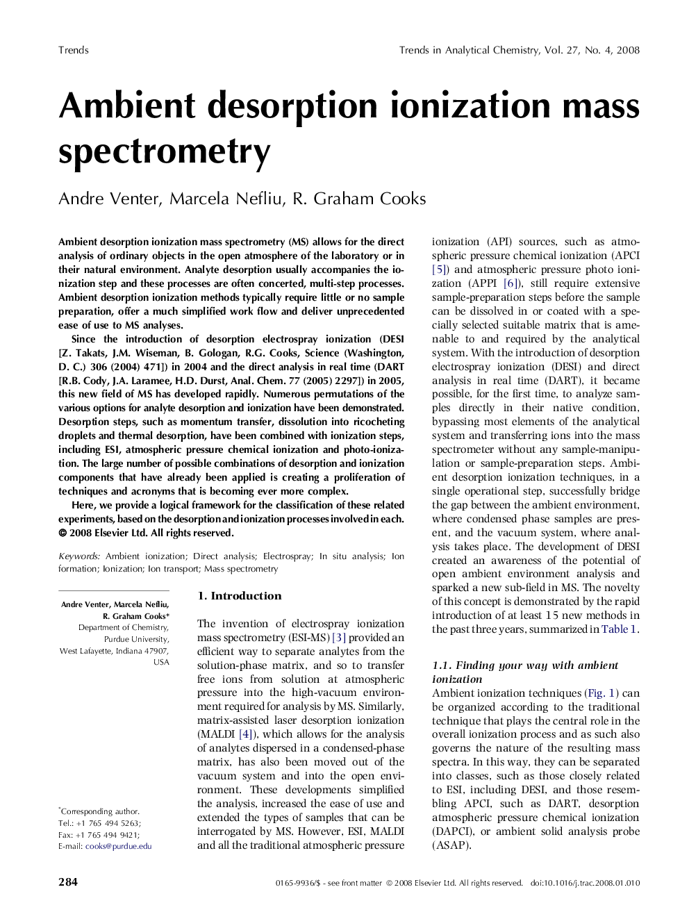 Ambient desorption ionization mass spectrometry