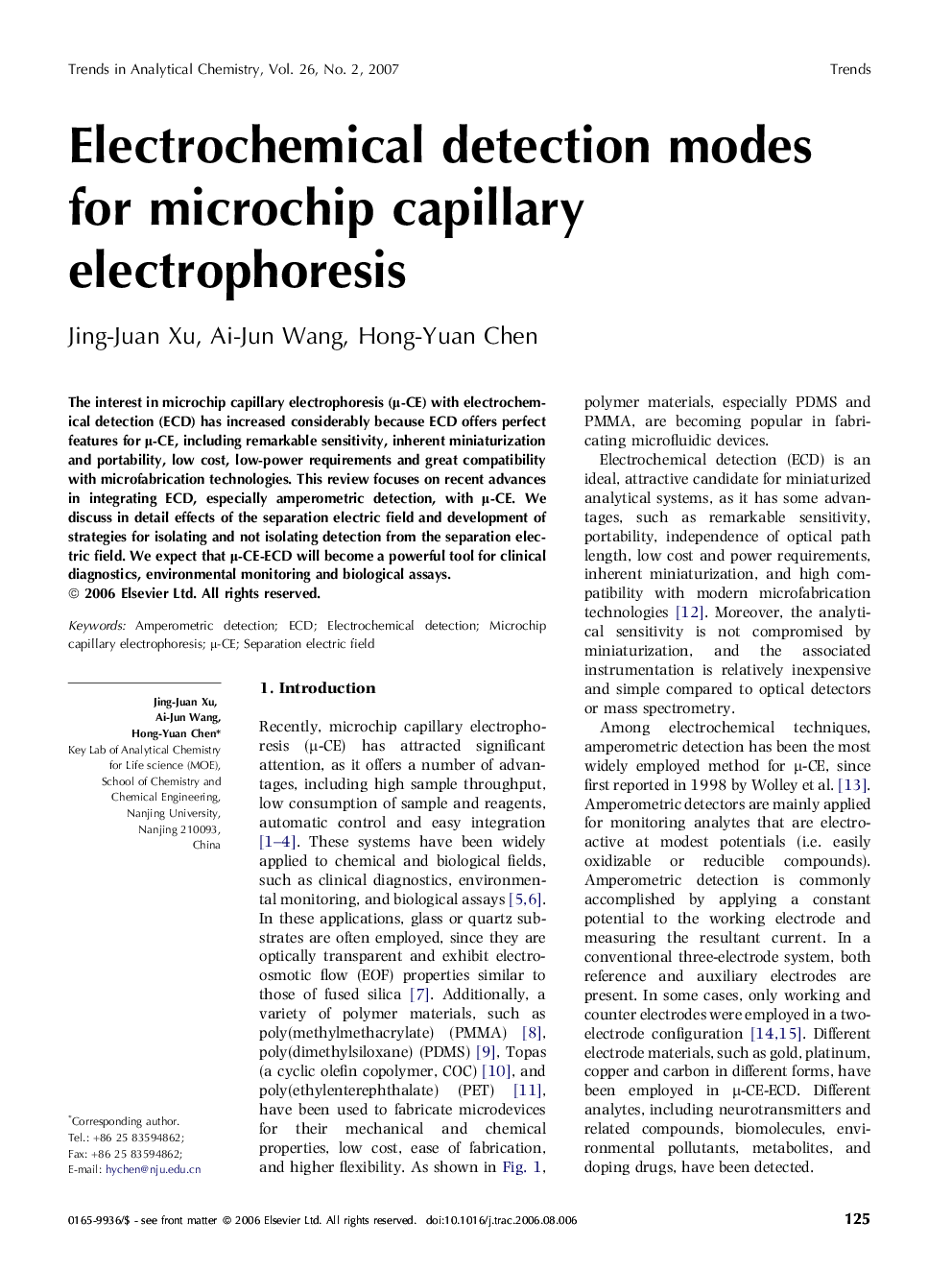 Electrochemical detection modes for microchip capillary electrophoresis
