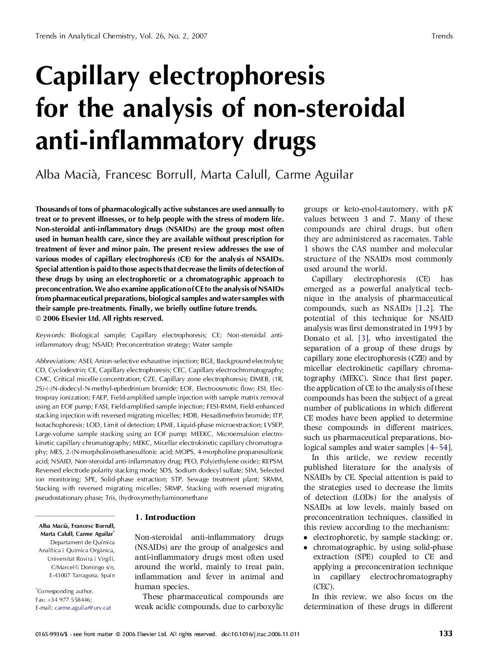 Capillary electrophoresis for the analysis of non-steroidal anti-inflammatory drugs