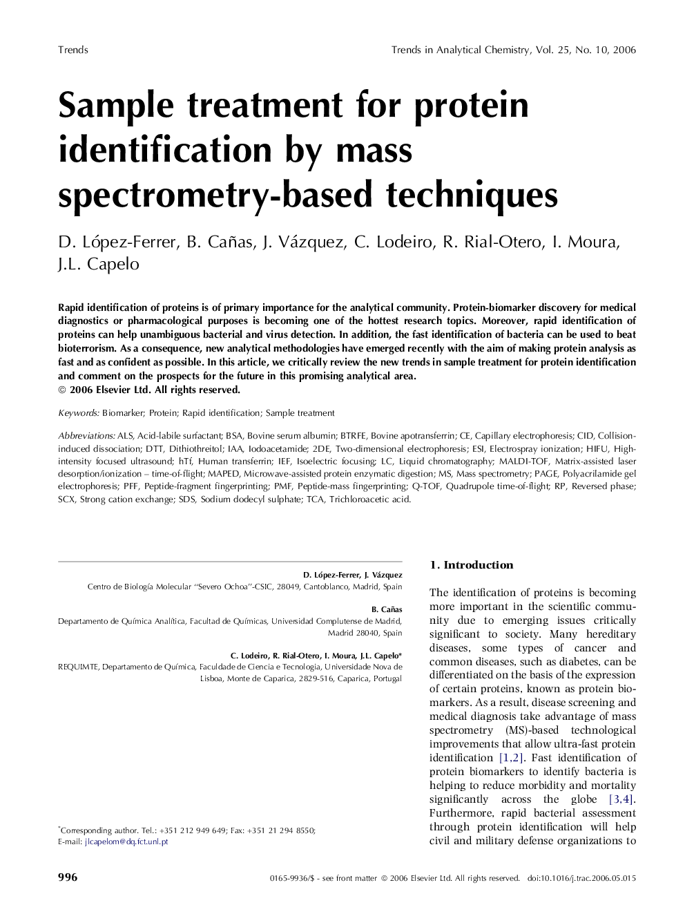 Sample treatment for protein identification by mass spectrometry-based techniques