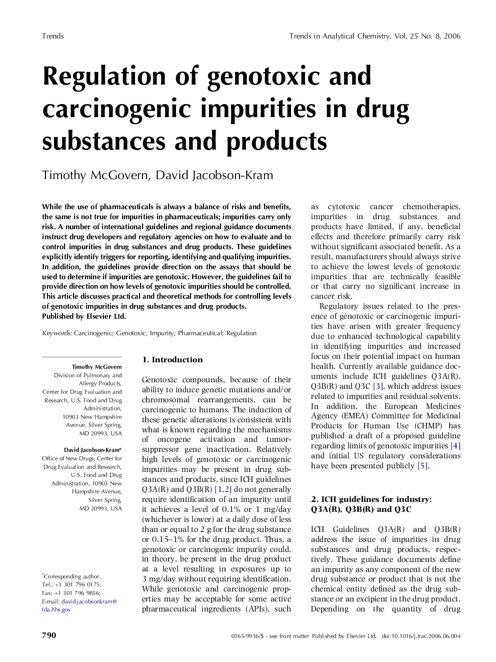 Regulation of genotoxic and carcinogenic impurities in drug substances and products