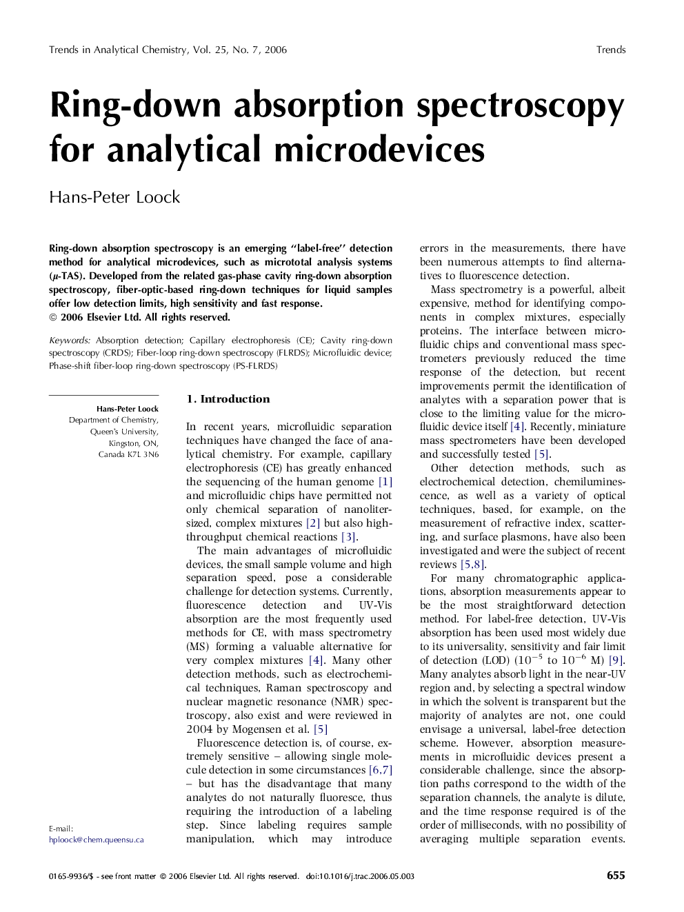 Ring-down absorption spectroscopy for analytical microdevices