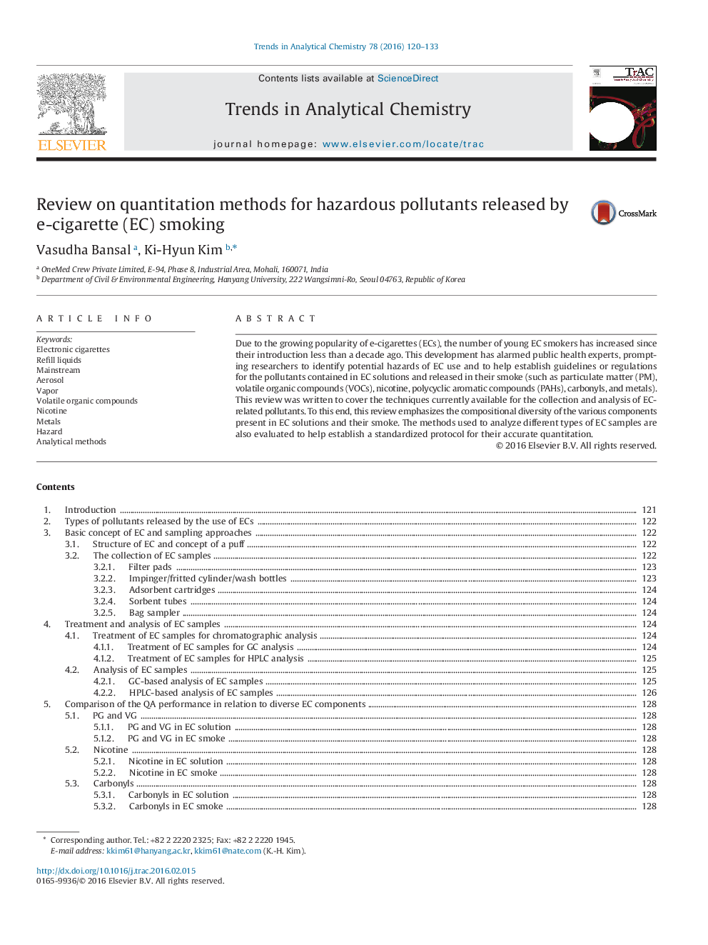 Review on quantitation methods for hazardous pollutants released by e-cigarette (EC) smoking