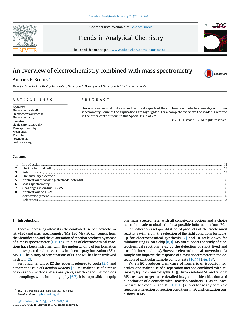 An overview of electrochemistry combined with mass spectrometry