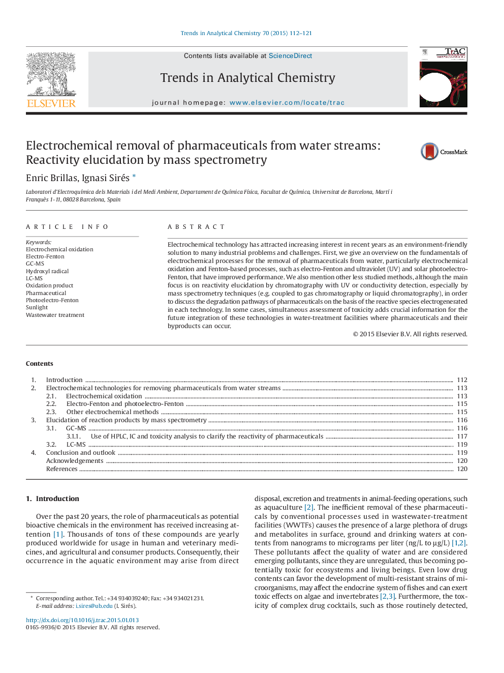 Electrochemical removal of pharmaceuticals from water streams: Reactivity elucidation by mass spectrometry