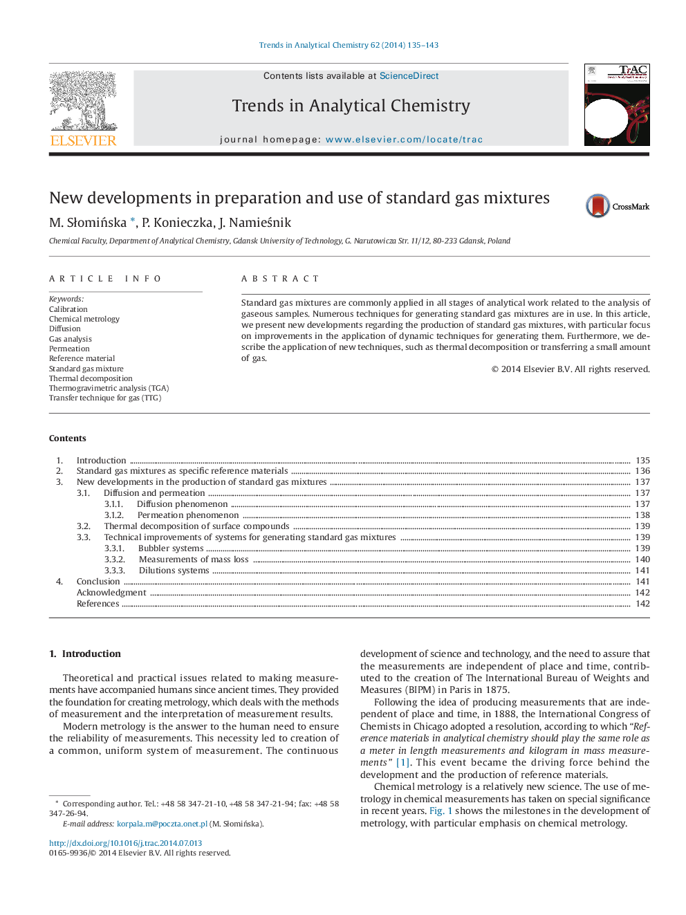 New developments in preparation and use of standard gas mixtures