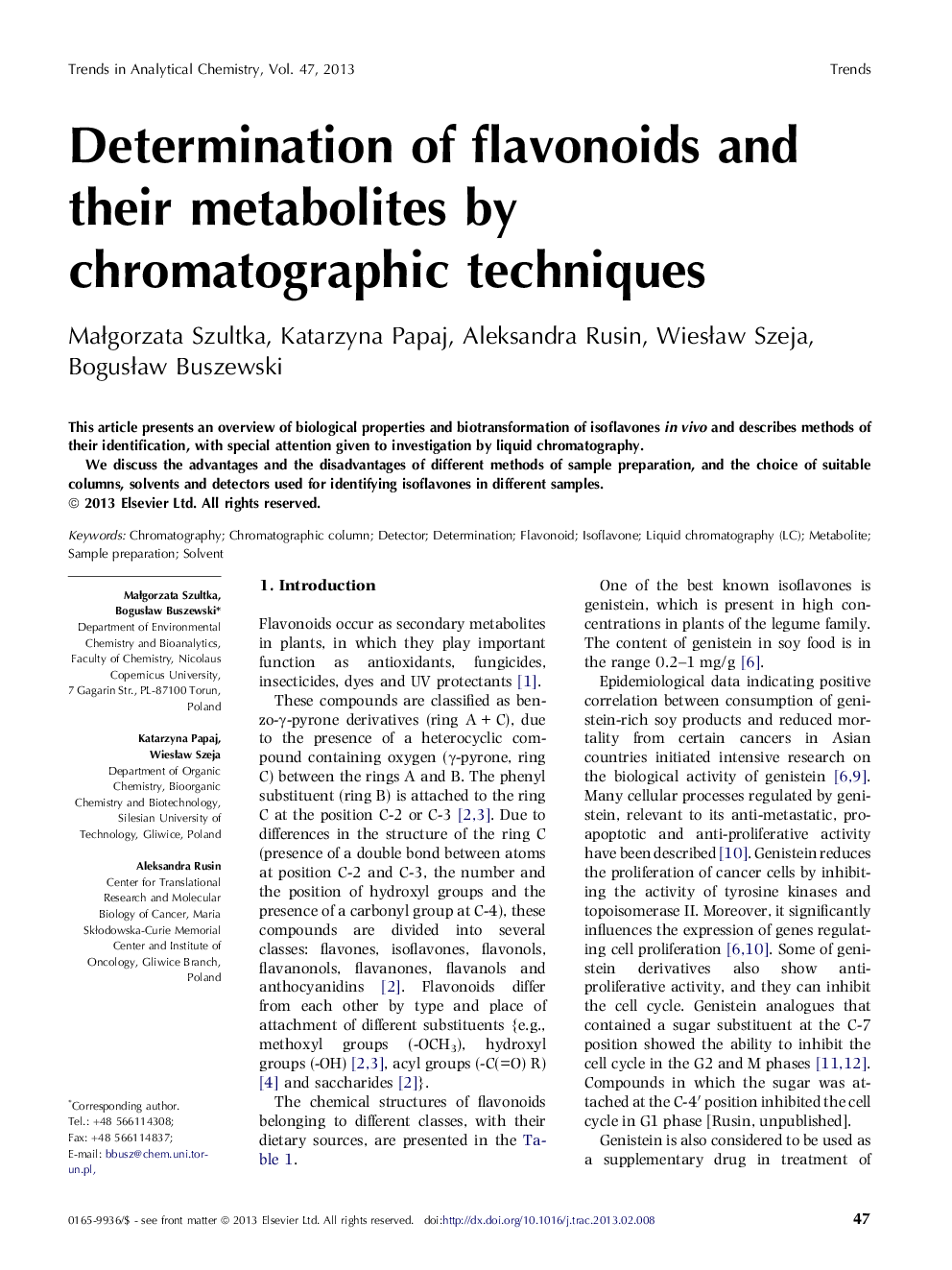 Determination of flavonoids and their metabolites by chromatographic techniques