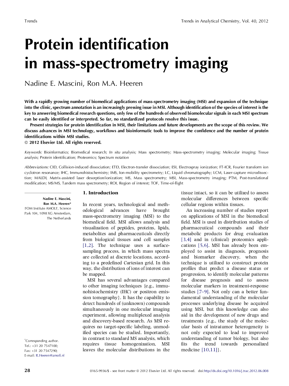 Protein identification in mass-spectrometry imaging