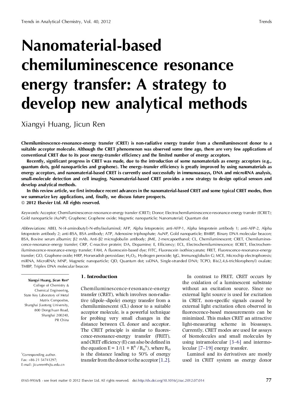 Nanomaterial-based chemiluminescence resonance energy transfer: A strategy to develop new analytical methods