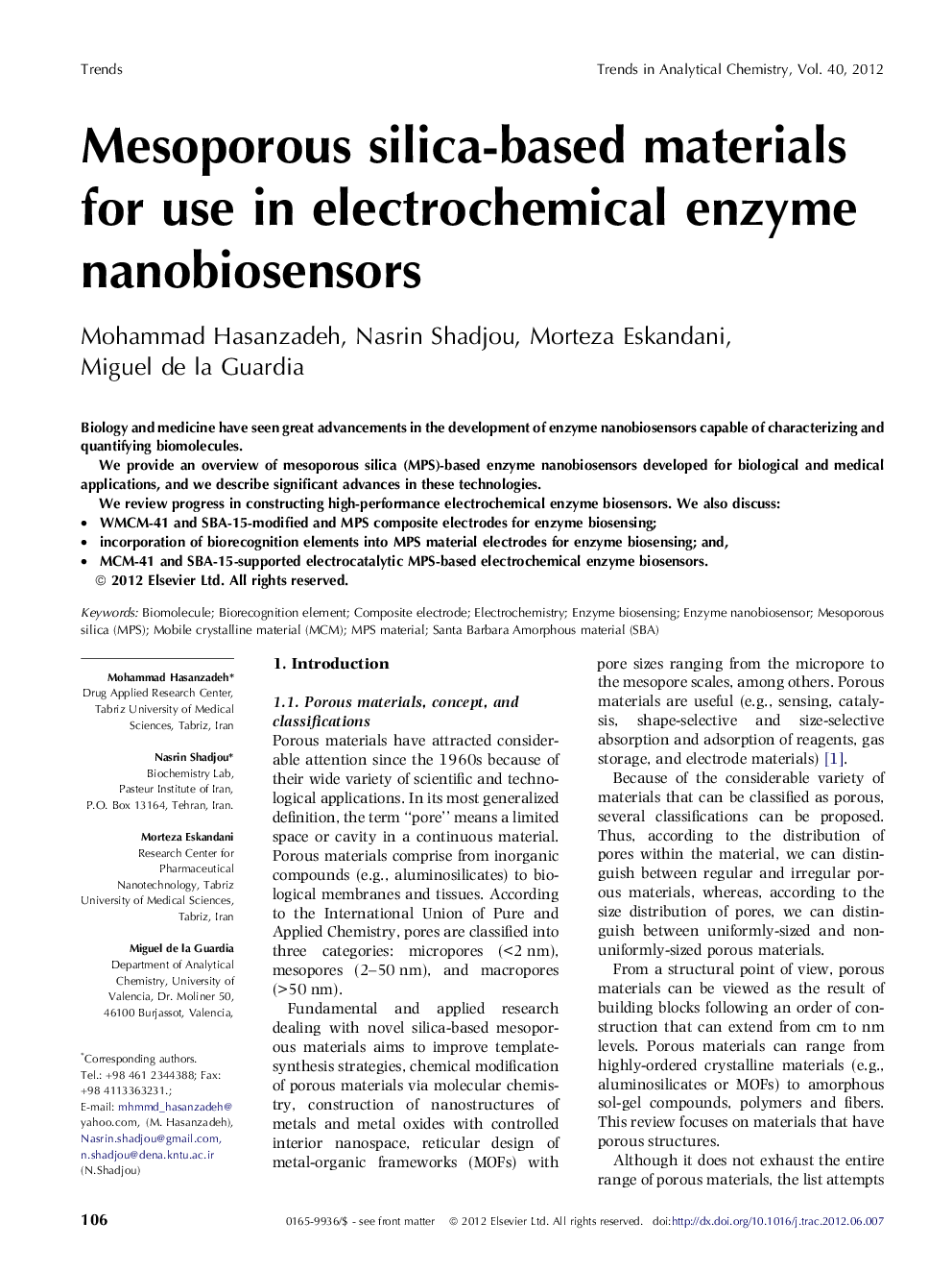 Mesoporous silica-based materials for use in electrochemical enzyme nanobiosensors