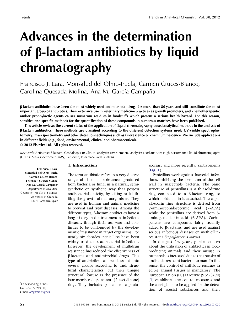 Advances in the determination of β-lactam antibiotics by liquid chromatography