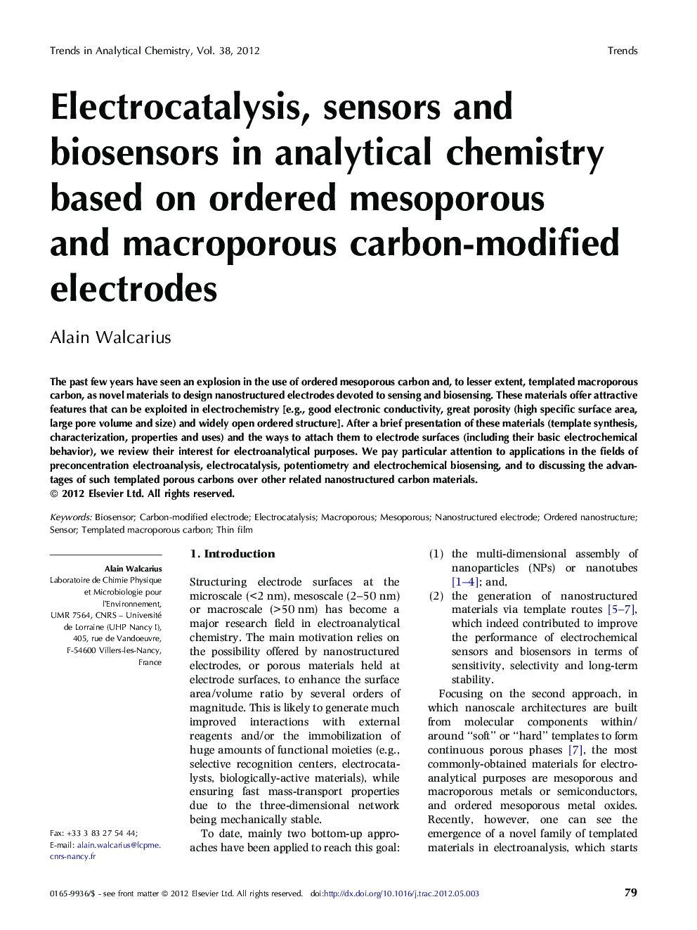 Electrocatalysis, sensors and biosensors in analytical chemistry based on ordered mesoporous and macroporous carbon-modified electrodes