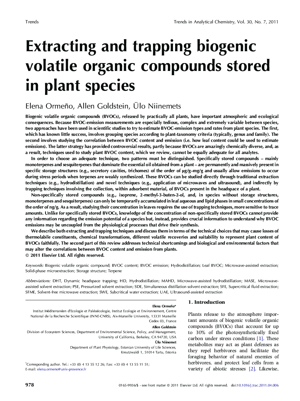 عکس صفحه اول مقاله: Extracting and trapping biogenic volatile organic compounds stored in plant species Extracting and trapping biogenic volatile organic compounds stored in plant species