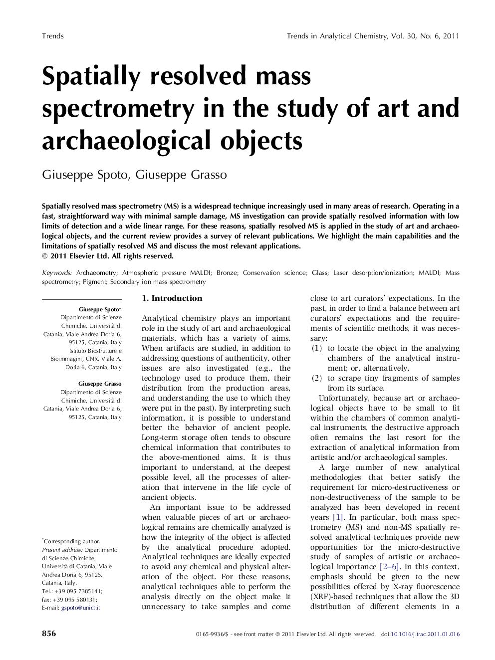 Spatially resolved mass spectrometry in the study of art and archaeological objects