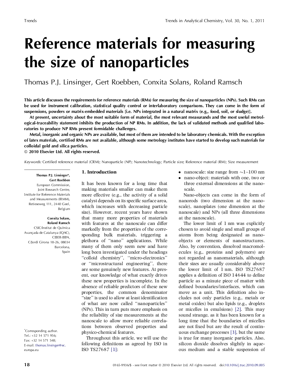 عکس صفحه اول مقاله: Reference materials for measuring the size of nanoparticles Reference materials for measuring the size of nanoparticles