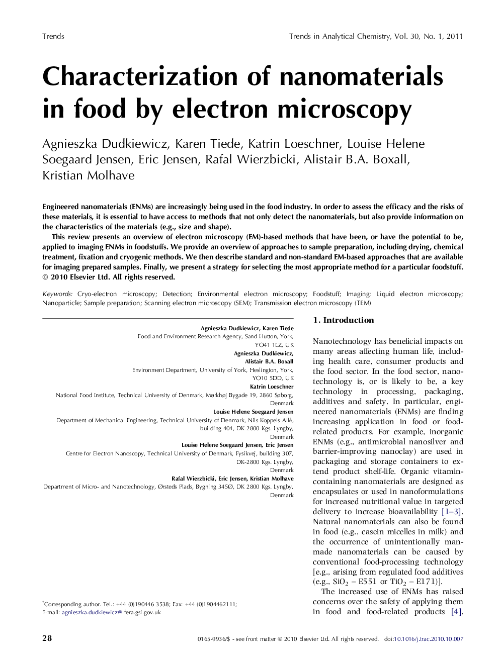 Characterization of nanomaterials in food by electron microscopy