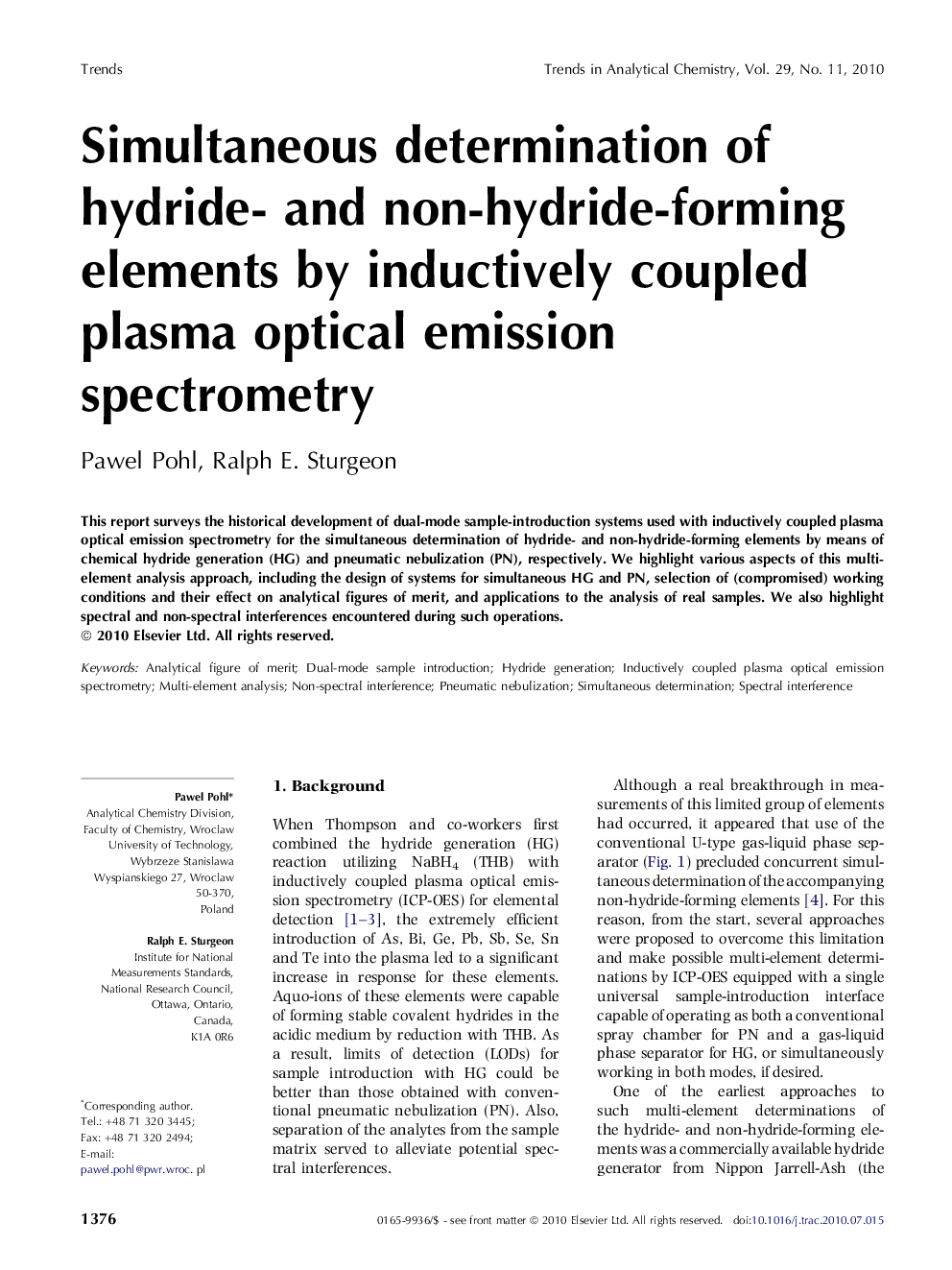 Simultaneous determination of hydride- and non-hydride-forming elements by inductively coupled plasma optical emission spectrometry