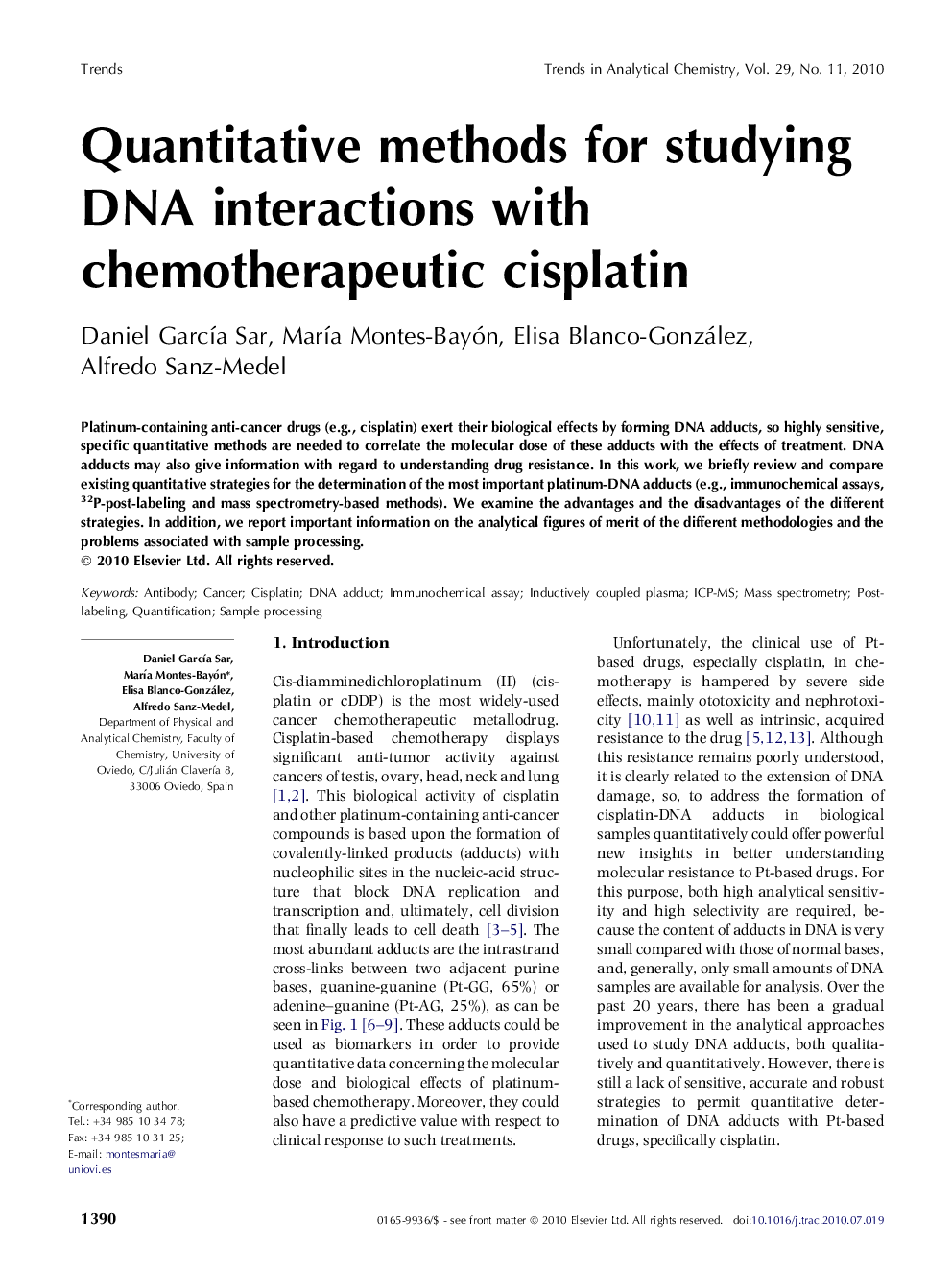 Quantitative methods for studying DNA interactions with chemotherapeutic cisplatin