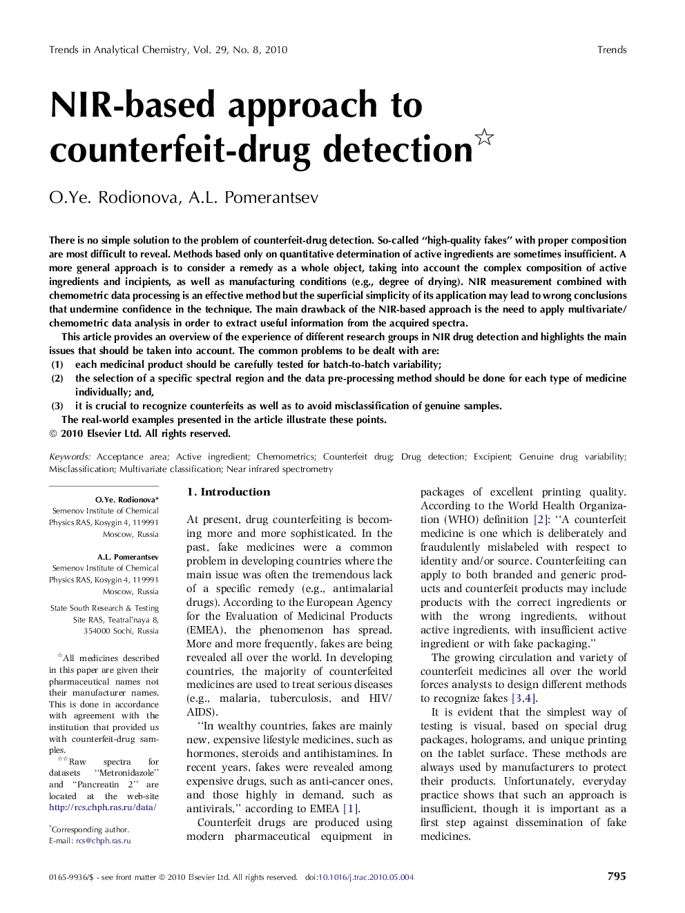 NIR-based approach to counterfeit-drug detection 