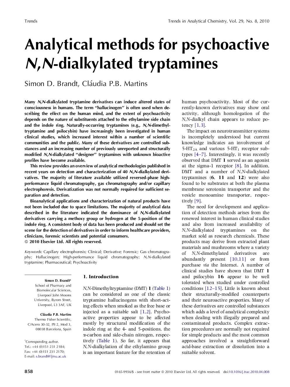 Analytical methods for psychoactive N,N-dialkylated tryptamines