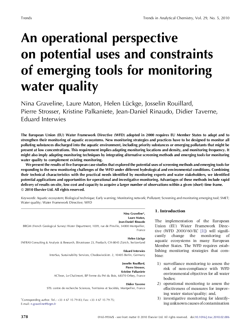 An operational perspective on potential uses and constraints of emerging tools for monitoring water quality