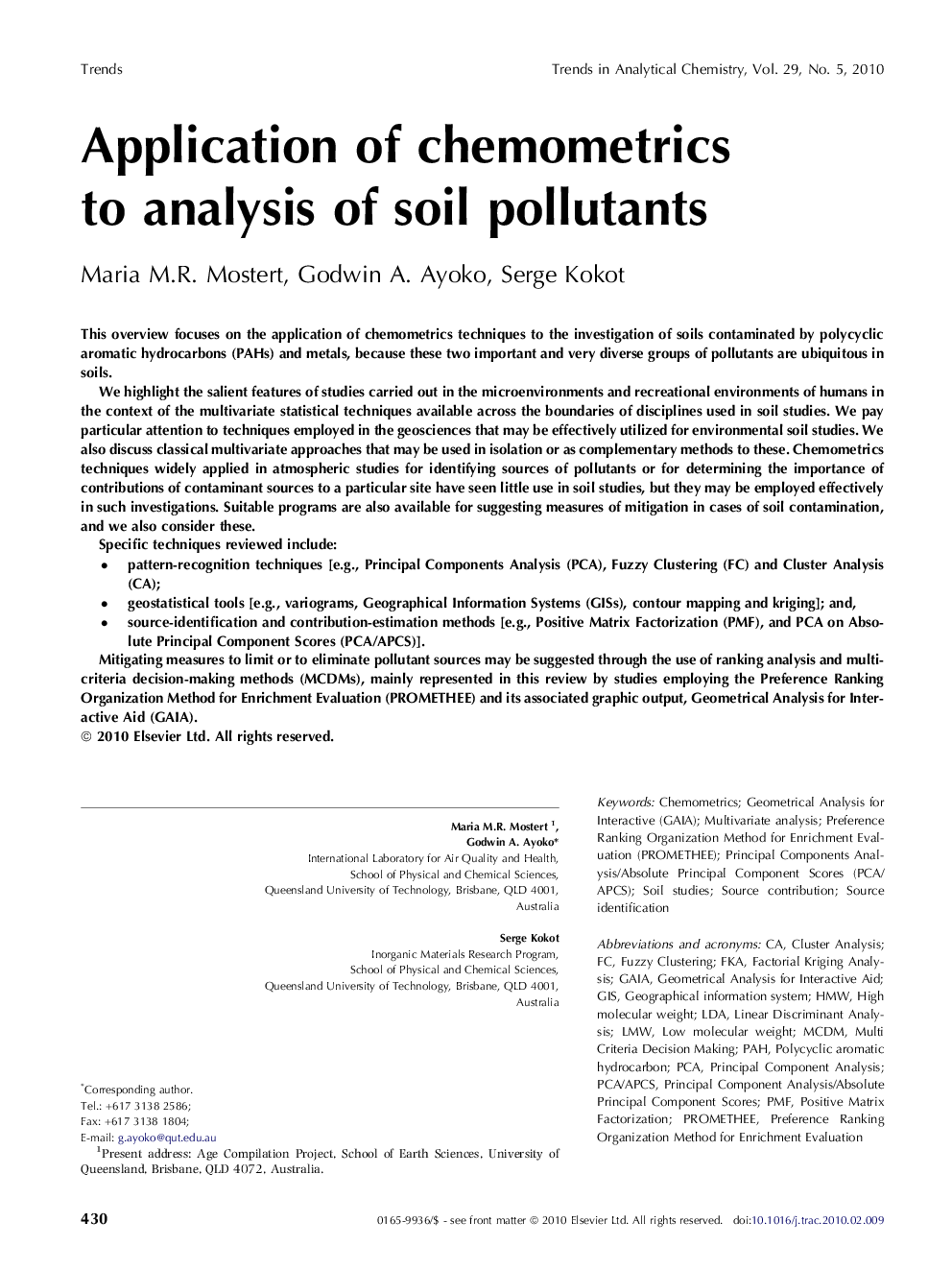 Application of chemometrics to analysis of soil pollutants