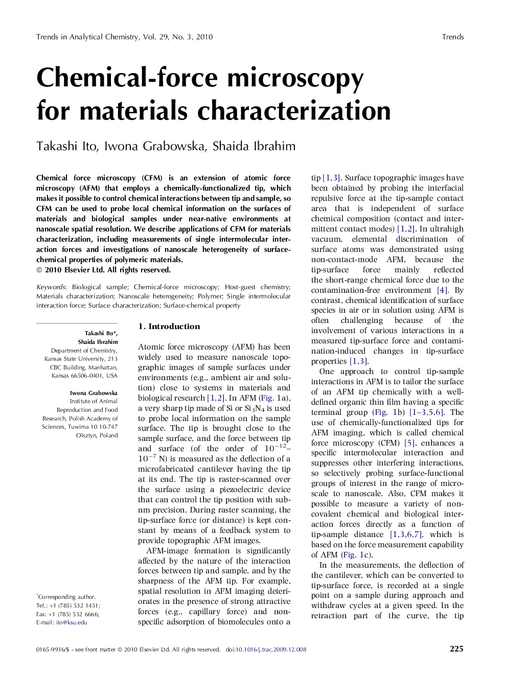 Chemical-force microscopy for materials characterization