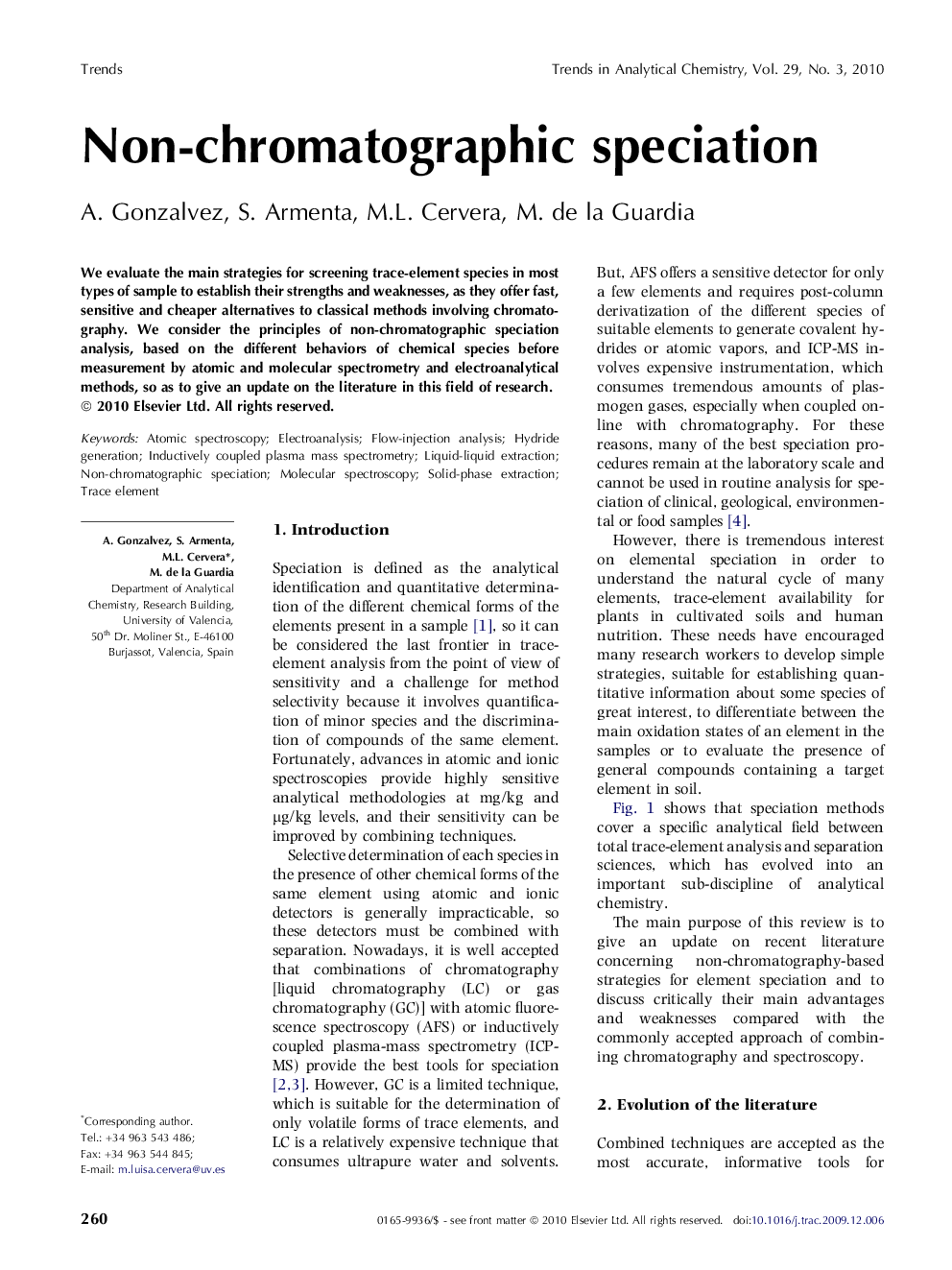 Non-chromatographic speciation