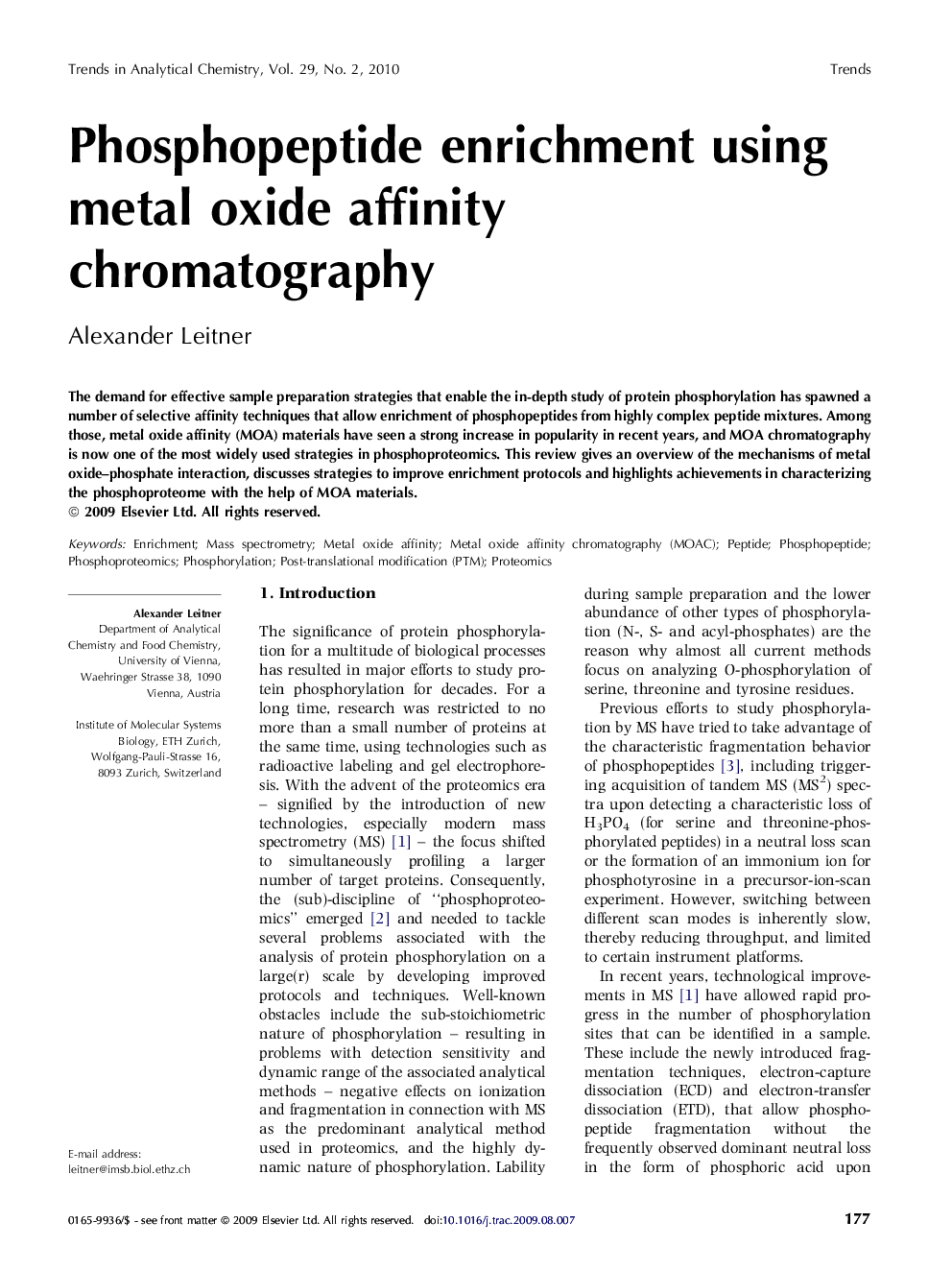 Phosphopeptide enrichment using metal oxide affinity chromatography