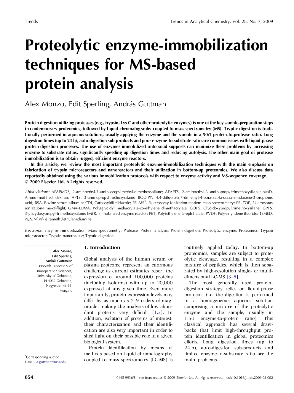 Proteolytic enzyme-immobilization techniques for MS-based protein analysis