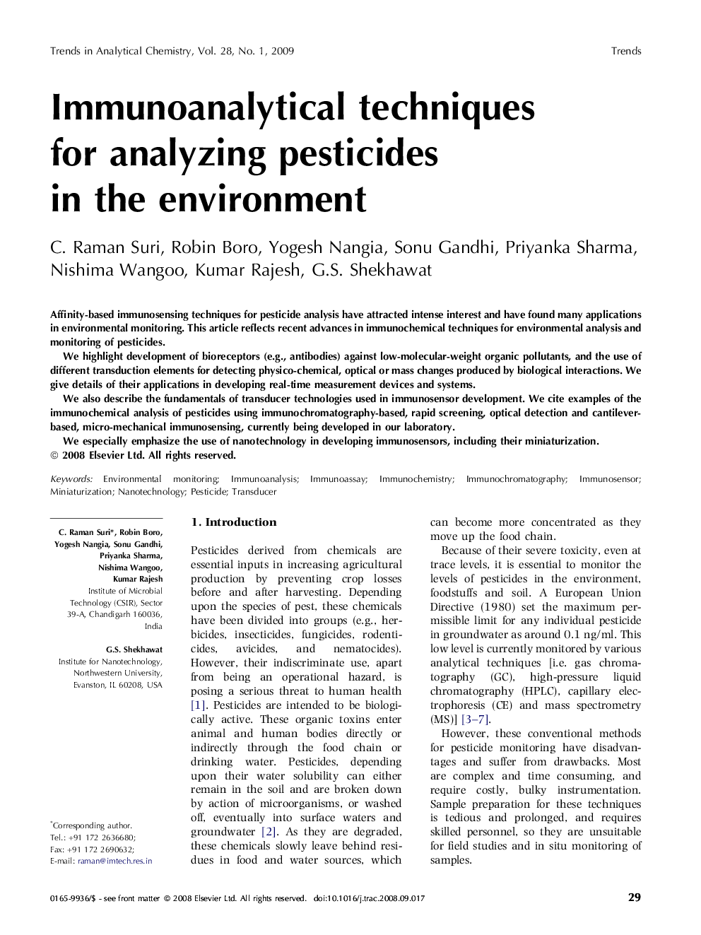 Immunoanalytical techniques for analyzing pesticides in the environment