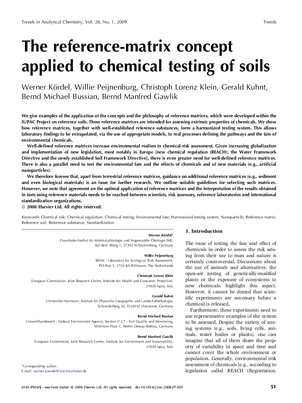 The reference-matrix concept applied to chemical testing of soils