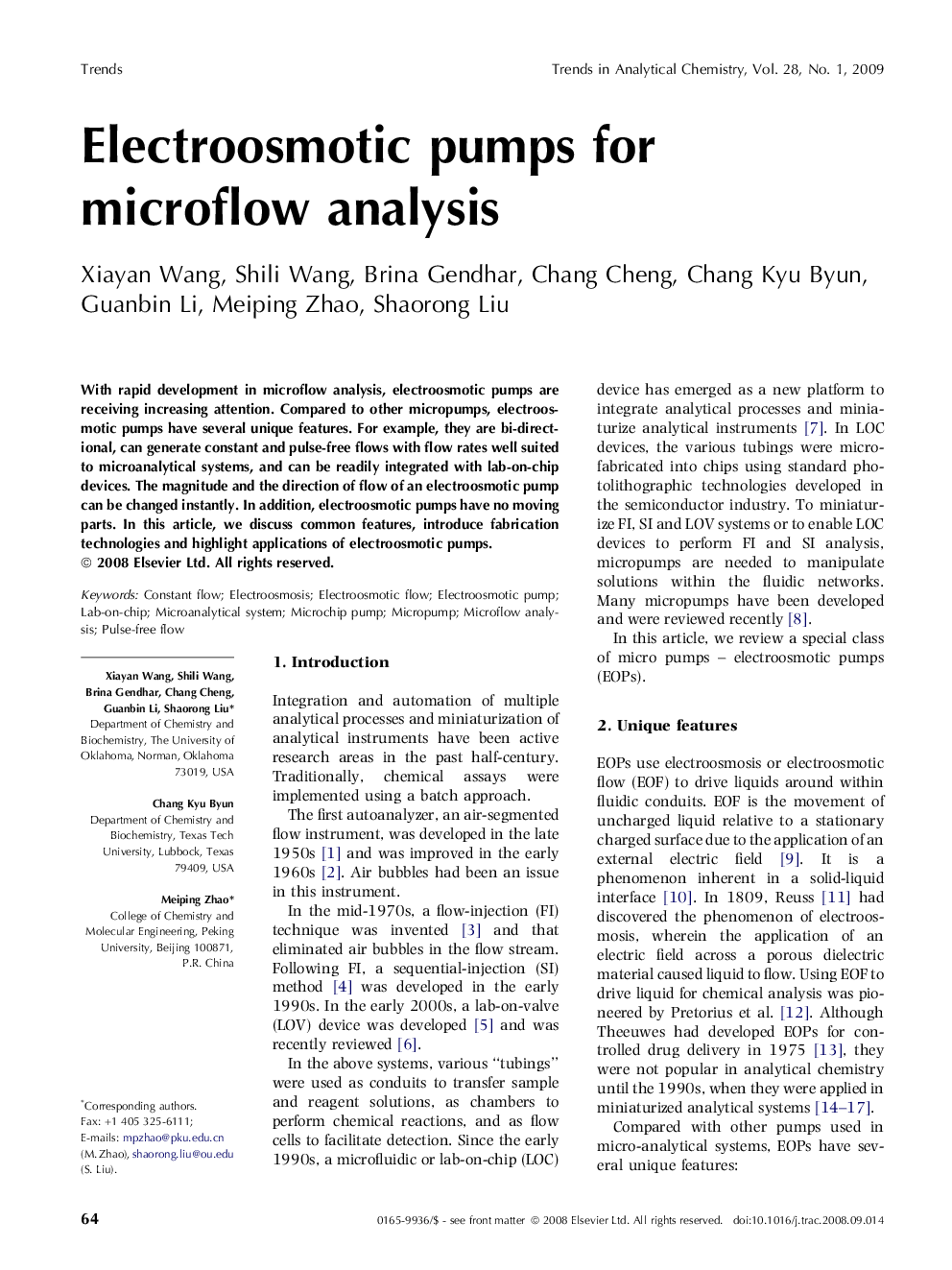 Electroosmotic pumps for microflow analysis