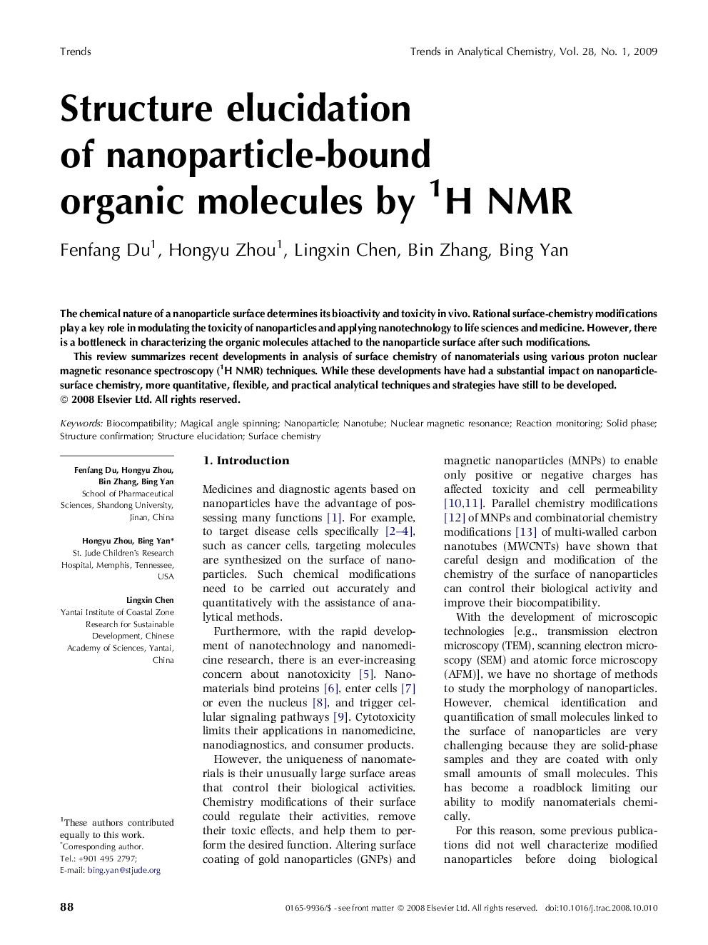 Structure elucidation of nanoparticle-bound organic molecules by 1H NMR