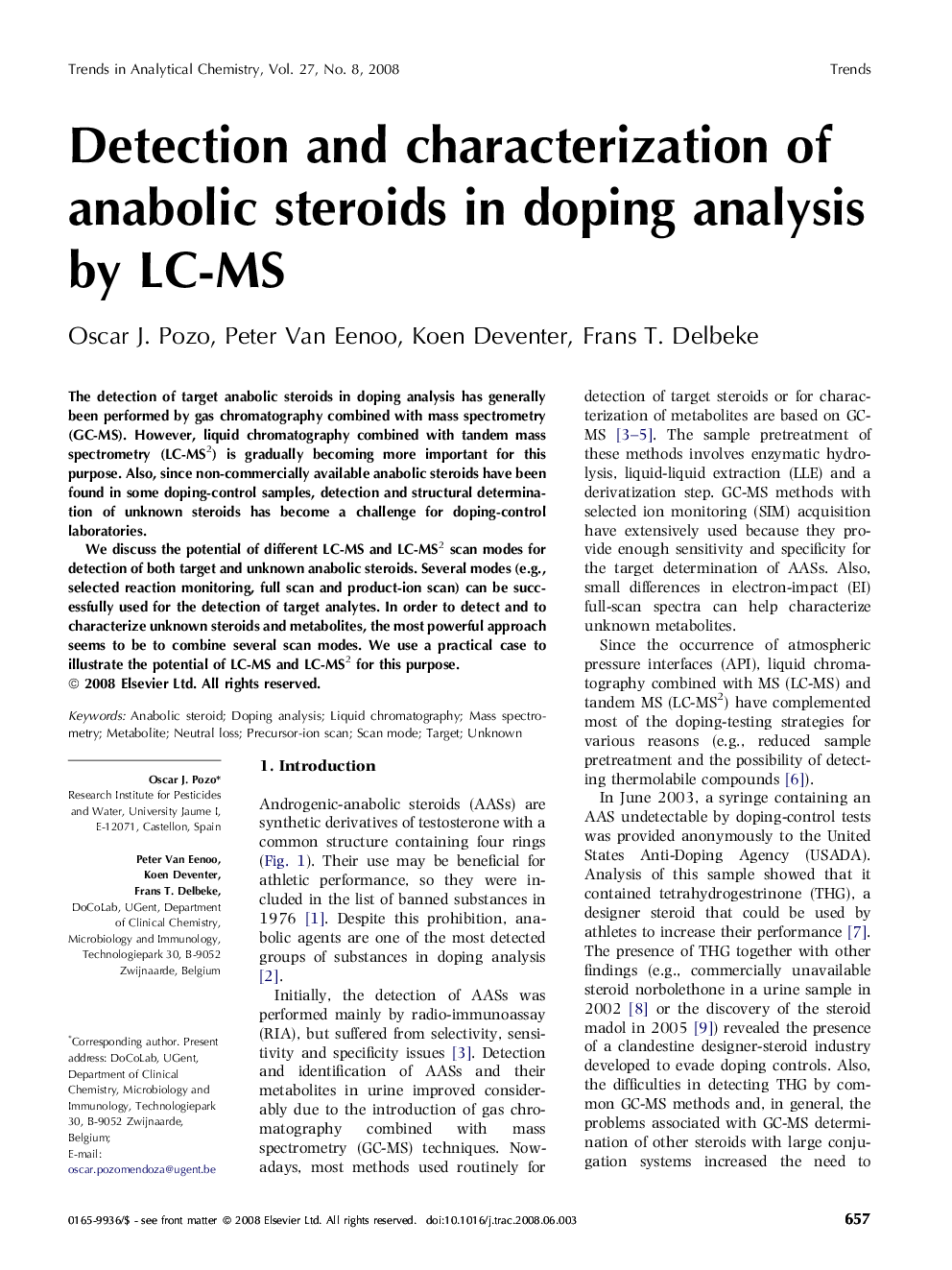 Detection and characterization of anabolic steroids in doping analysis by LC-MS