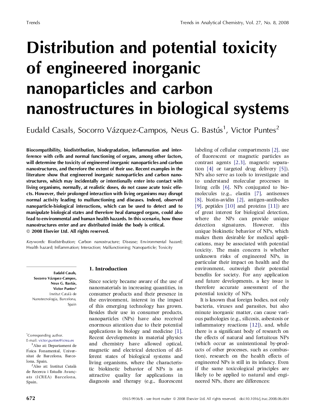 Distribution and potential toxicity of engineered inorganic nanoparticles and carbon nanostructures in biological systems