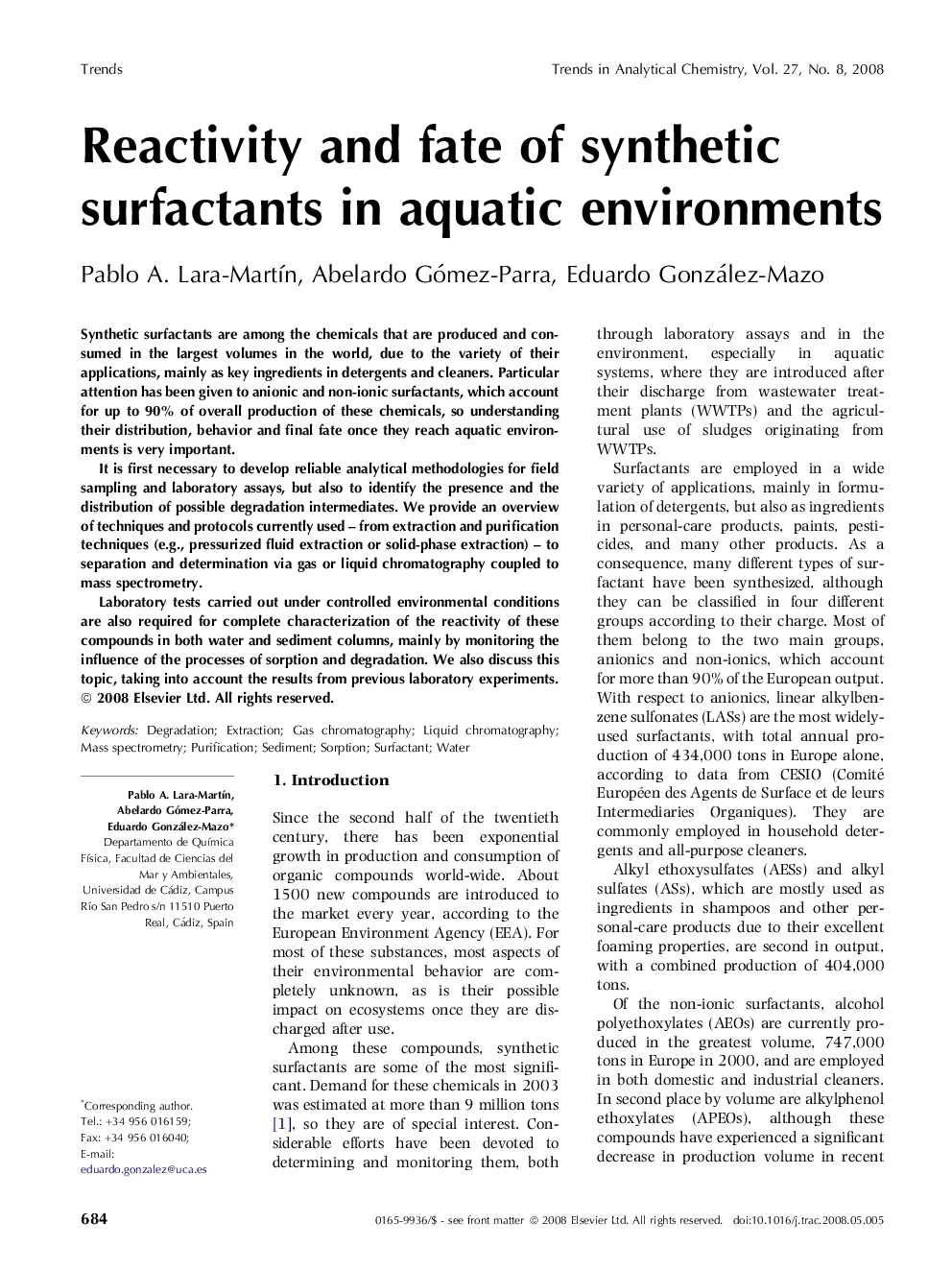 Reactivity and fate of synthetic surfactants in aquatic environments