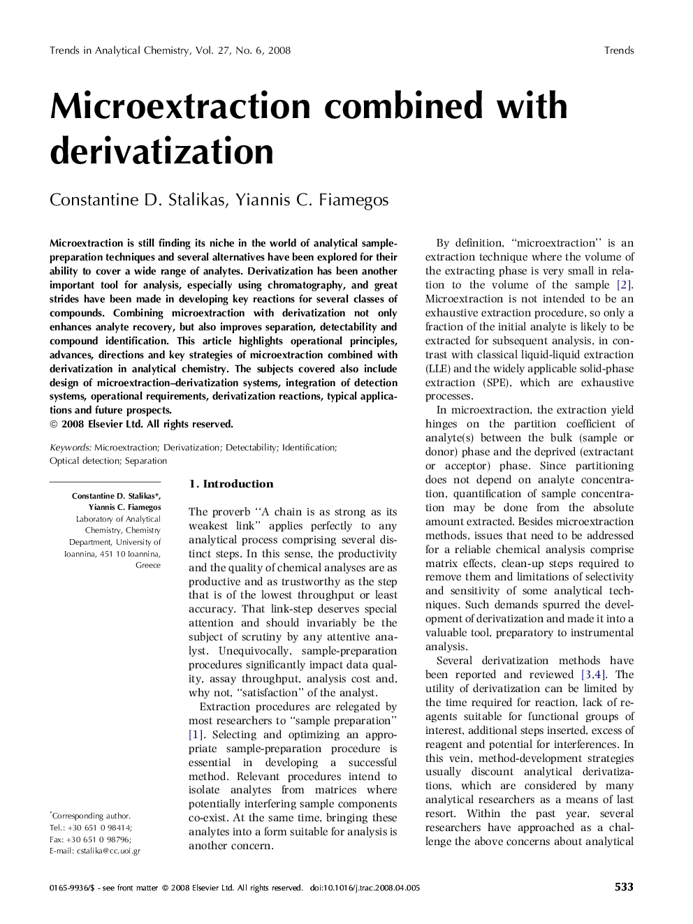 Microextraction combined with derivatization