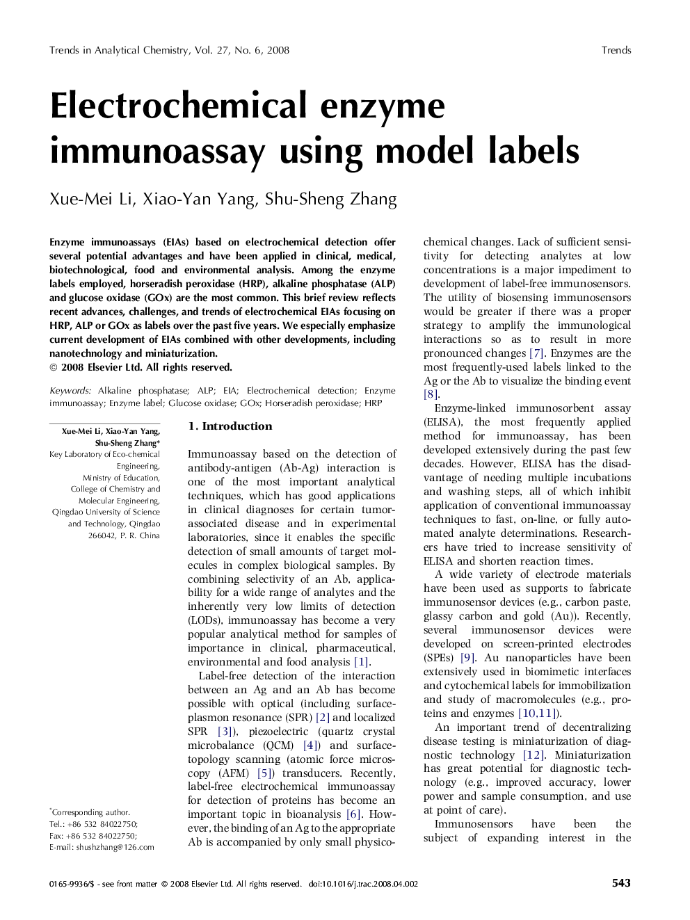 Electrochemical enzyme immunoassay using model labels